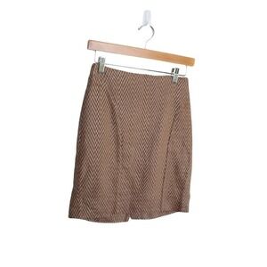 Anthropologie Maeve Brown Tweed Pencil Skirt Contoured Seamed Size O Petite